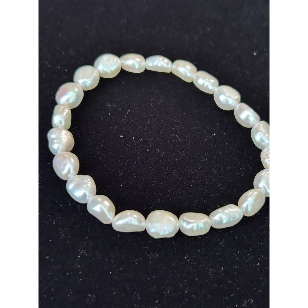 Genuine White Baroque Pearl Bracelet Organic Iridescent Luster